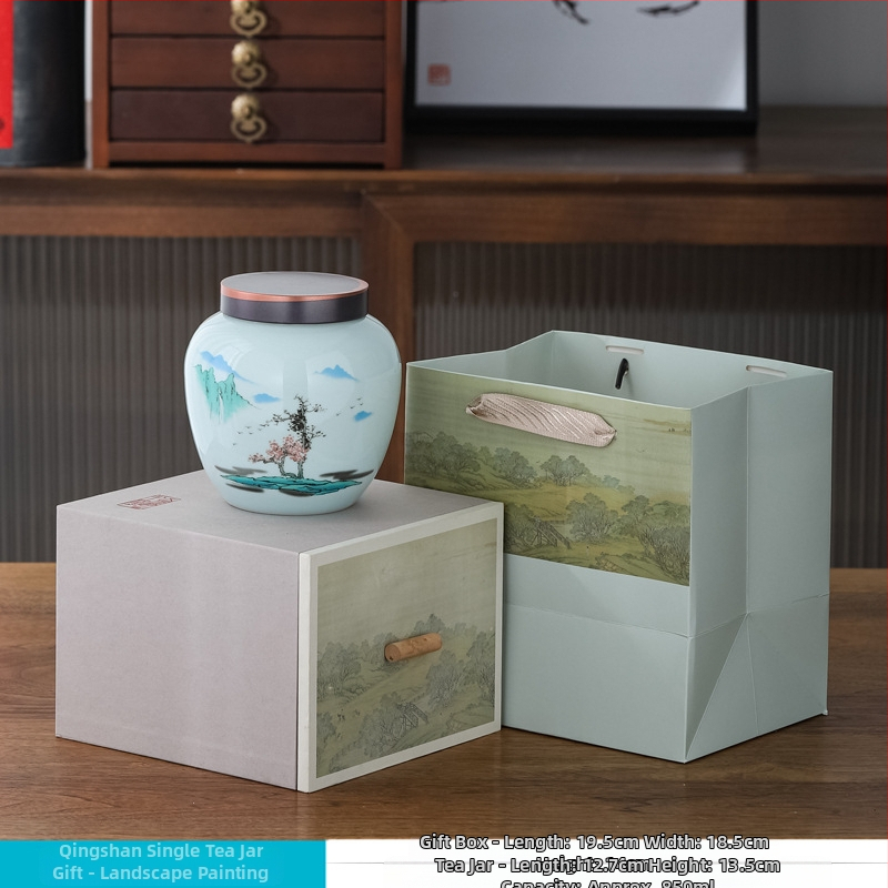 Kerámiás teás edény overglaze felülettel, The Way of Porcelain, Új kínai stílus, Táj mintázat