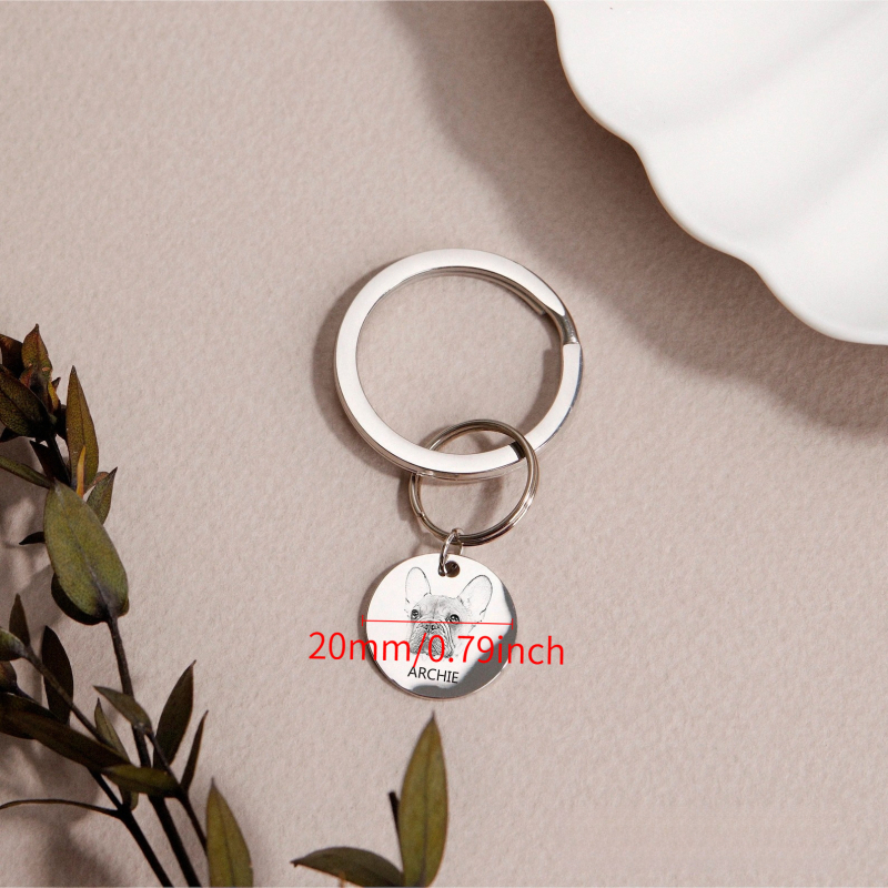 Nerđajući čelik okrugli privjesak za ključeve s fotografijom ljubimca, lasersko graviranje, prilagodljivo