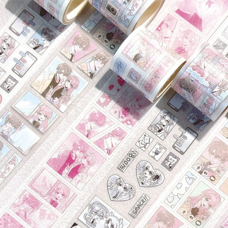 PET lipduku juostelė su iškirptomis formomis karikatūrų stiliuje — idealiai dovana absolventams ir vakarėliams; tinka suaugusiems, poroms, vaikams ir klasiokams