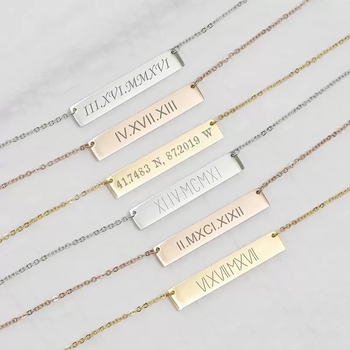 Γυναικείο κολιέ με ορθογώνιο μενταγιόν ονόματος από ανοξείδωτο ατσάλι, δυνατότητα χάραξης, ρυθμιζόμενος μήκος 21–50 cm, αλυσίδα τύπου σταυρού