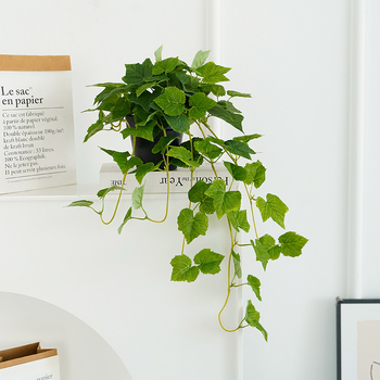 Delison cserepes növény szatén virágokkal – mesterséges zöld növény észak-stílusú otthoni dekorációhoz