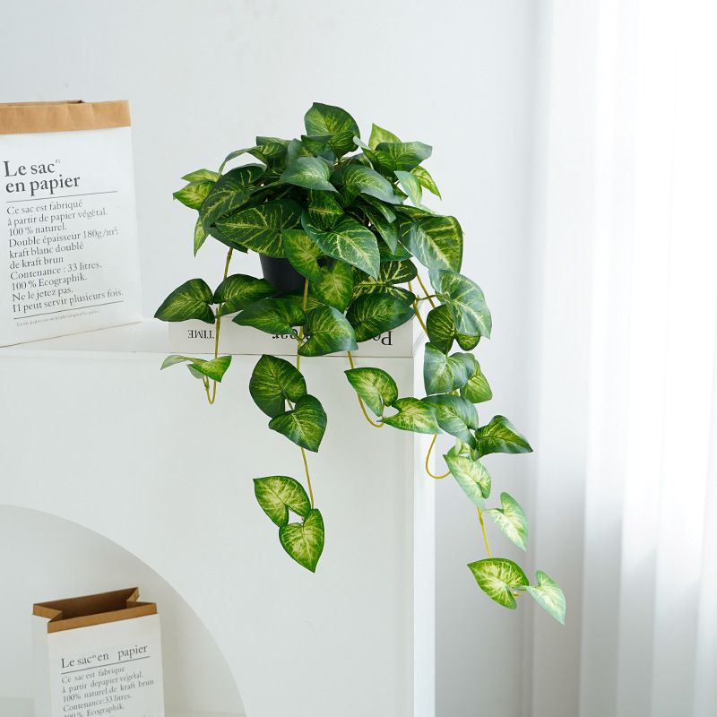 Delison cserepes növény szatén virágokkal – mesterséges zöld növény észak-stílusú otthoni dekorációhoz