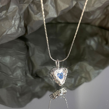 Κολιέ με καρδιά από ασήμι 925 σε αλυσίδα μπαμπού, ελαφρύς πολυτελής στυλ, πολλαπλά επίπεδα, βάρος 4,93 g