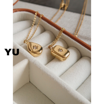 Κολιέ από τιτάνιο ατσάλι με γεωμετρικό σχέδιο και κρεμαστό από τιτάνιο ατσάλι, επίχρυσο με 18K, στυλ αλυσίδας 20213, unisex