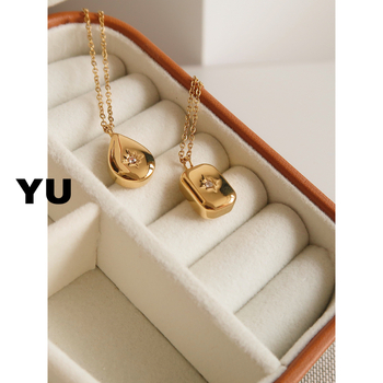 Κολιέ από τιτάνιο ατσάλι με γεωμετρικό σχέδιο και κρεμαστό από τιτάνιο ατσάλι, επίχρυσο με 18K, στυλ αλυσίδας 20213, unisex