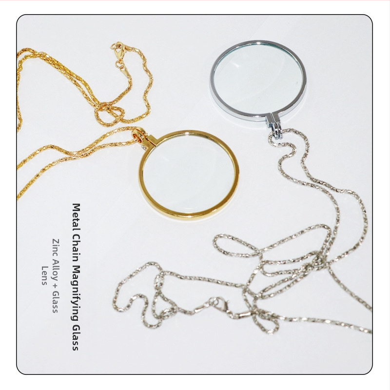 Kaklo pakabukas su didinamuoju lupu skaitymui, iš cinko lydinio, 5x didinimas, objektyvo skersmuo 40 mm, modelis JHS360