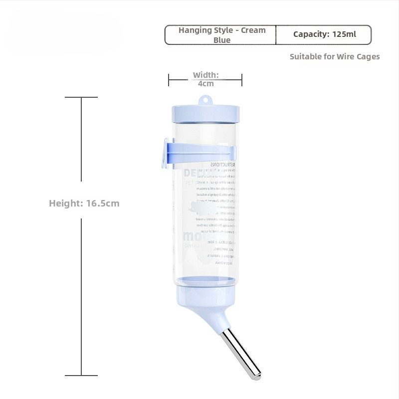 Plastmasas hamstera ūdens pudelīte ar bumbiņas dozatoru un pakarināmu turētāju, 100 g