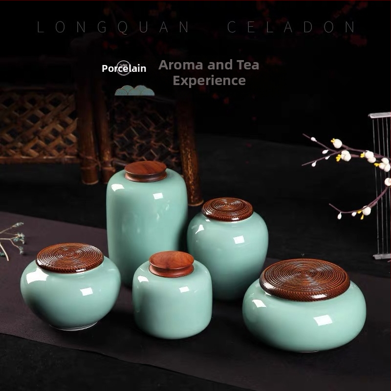 Keraminė celadon arbatos laikymo tara, sandariai uždaryta, prekinis ženklas Yiyun, dovanų dėžutė