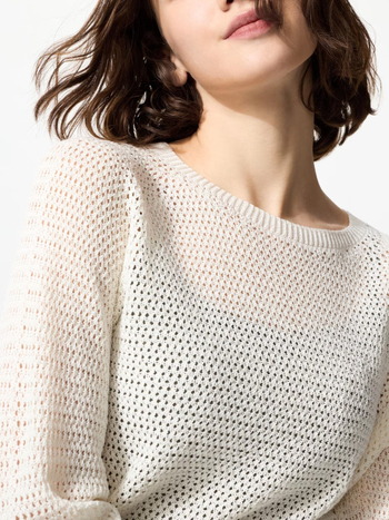 Női kivágott mintázatú kötött felső, könnyű nyári viselet, pulóver-stílus, kerek nyak, hosszú ujjú