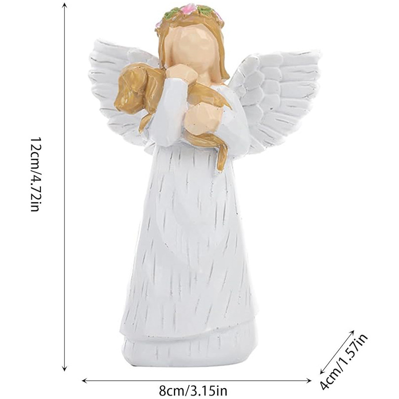 Műgyanta angyalfigura – kutyát ölelő, modern minimalist stílusú asztali dekor