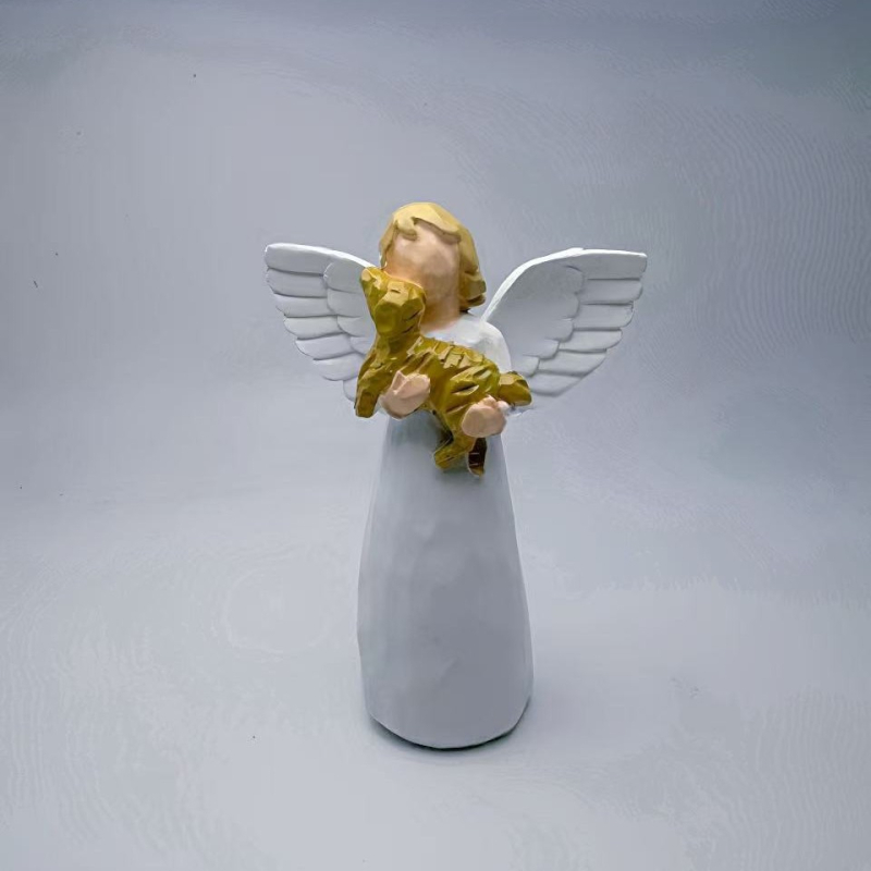 Műgyanta angyalfigura – kutyát ölelő, modern minimalist stílusú asztali dekor