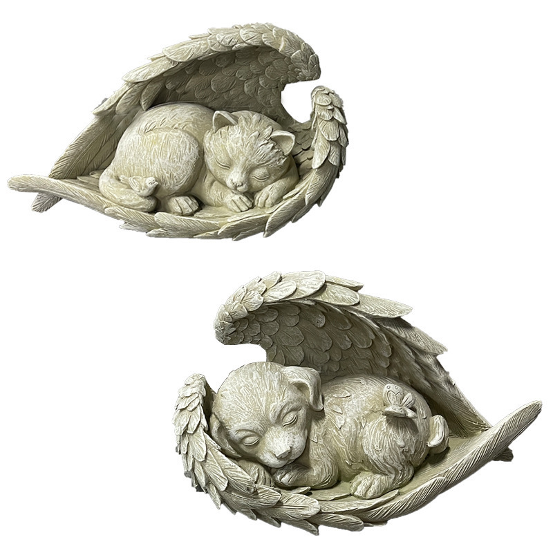 Смолна фигурка: Ангелски котки и кучета за градинска декорация