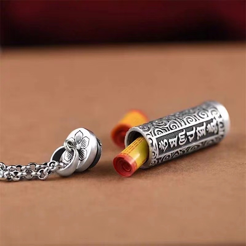 Réz nyaklánc csavart lánccal, szöveges medállal, uniszex, etnikus művészi retro stílus, 51–60 cm, Ancient Yintai