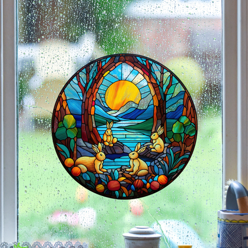 Ηλεκτροστατικά αυτοκόλλητα PVC για παράθυρο με σχέδιο Πάσχα—κουνελάκι; Υλικό: PVC; Τρόπος πρόσφυσης: ηλεκτροστατικός; Στυλ: μοντέρνο μινιμαλιστικό; 1 τεμάχιο