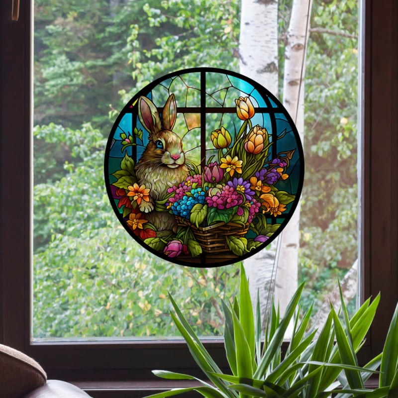 Ηλεκτροστατικά αυτοκόλλητα PVC για παράθυρο με σχέδιο Πάσχα—κουνελάκι; Υλικό: PVC; Τρόπος πρόσφυσης: ηλεκτροστατικός; Στυλ: μοντέρνο μινιμαλιστικό; 1 τεμάχιο