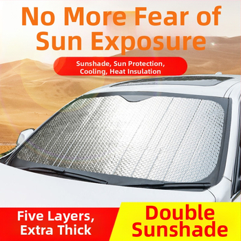 Pluche automobilio priekinio stiklo skydelis, aliuminio folija, automatiškai išsitiesiantis, tvirtinimas statiniu lipu, universalus suderinamumas