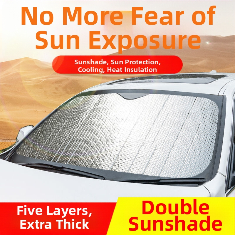 Pluche automobilio priekinio stiklo skydelis, aliuminio folija, automatiškai išsitiesiantis, tvirtinimas statiniu lipu, universalus suderinamumas