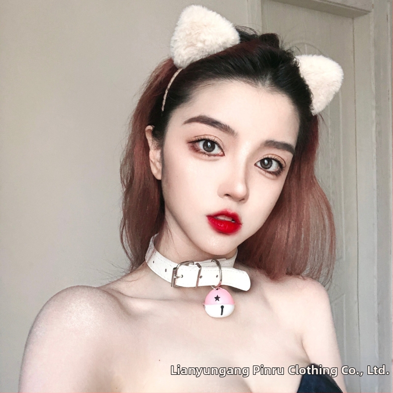 Чокър с дантела и звънче, панделка, имитирани перли, стил аниме