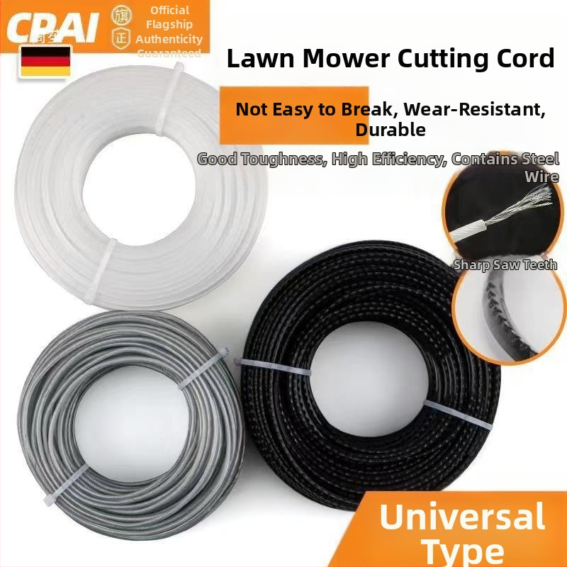 Nailono virvė vejai su plieno vielos vija, apvalus ir stačiakampis piktukas, patvari