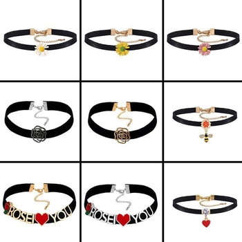 Sui Jue геометрична чокър огърлица със сплавна верижка Korean Rope и кристална висулка