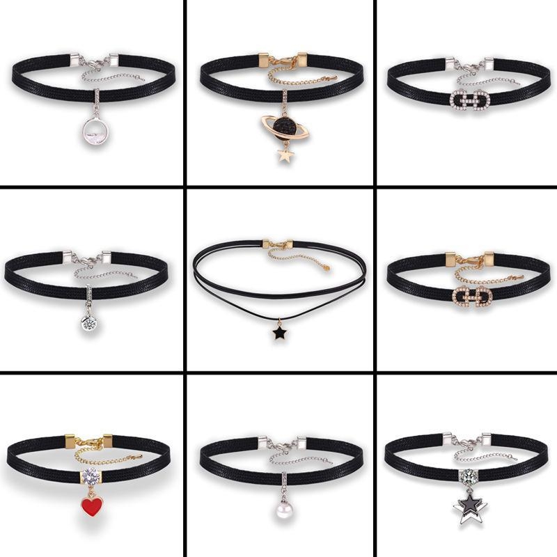 Sui Jue геометрична чокър огърлица със сплавна верижка Korean Rope и кристална висулка