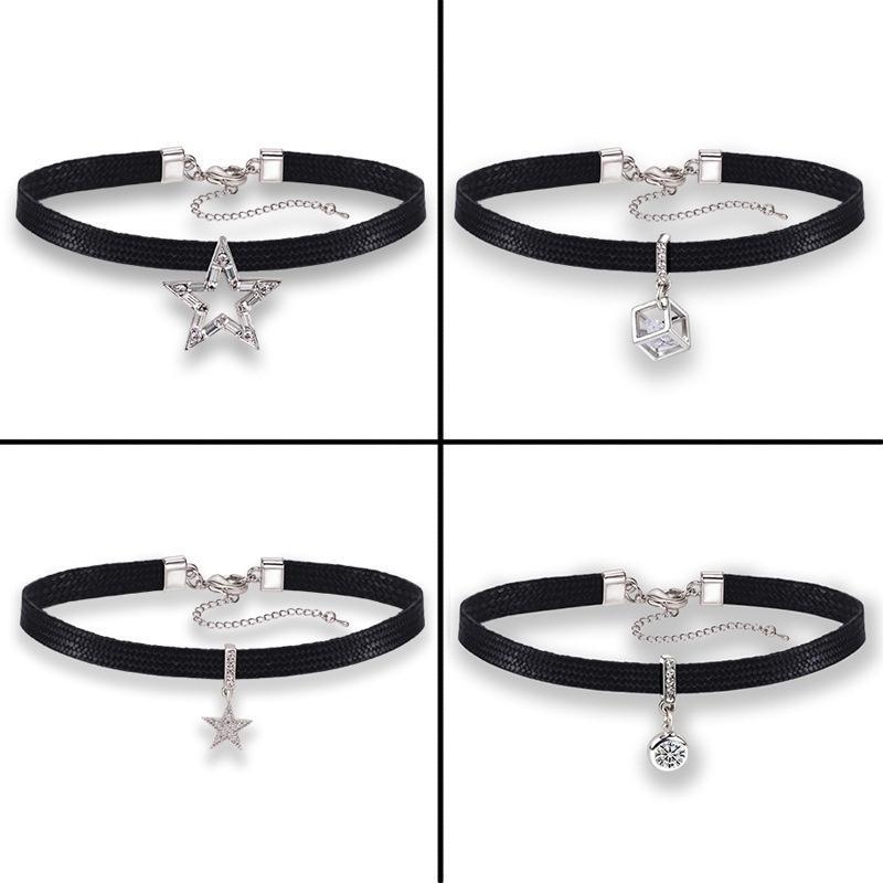 Sui Jue геометрична чокър огърлица със сплавна верижка Korean Rope и кристална висулка