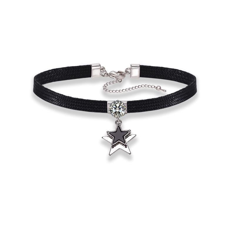 Sui Jue геометрична чокър огърлица със сплавна верижка Korean Rope и кристална висулка