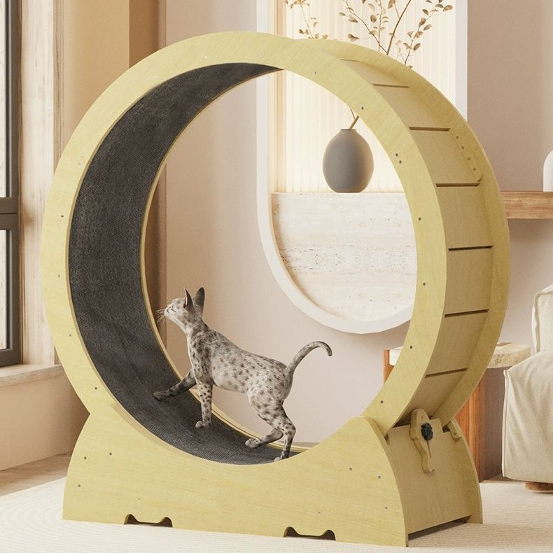 Bėgimo takelis katėms su bėgimo ratuku ir laipiojimo stovu, mielo stiliaus, didelio tankio medienos plaušų plokštės konstrukcija