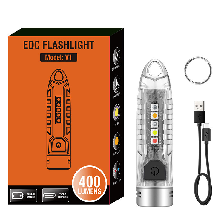 Lanternă mică USB încărcabilă cu LED, cheie cu iluminare laterală – lanternă de lucru multifuncțională, rază 100–200 m, corp din plastic