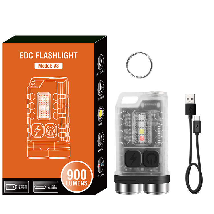 Lanternă mică USB încărcabilă cu LED, cheie cu iluminare laterală – lanternă de lucru multifuncțională, rază 100–200 m, corp din plastic