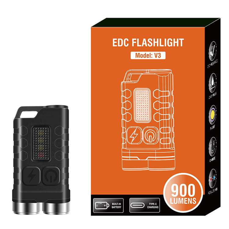 Lanternă mică USB încărcabilă cu LED, cheie cu iluminare laterală – lanternă de lucru multifuncțională, rază 100–200 m, corp din plastic