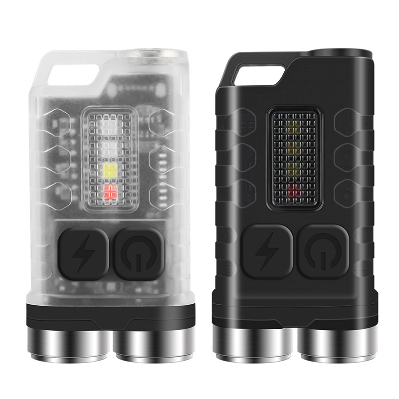 Lanternă mică USB încărcabilă cu LED, cheie cu iluminare laterală – lanternă de lucru multifuncțională, rază 100–200 m, corp din plastic