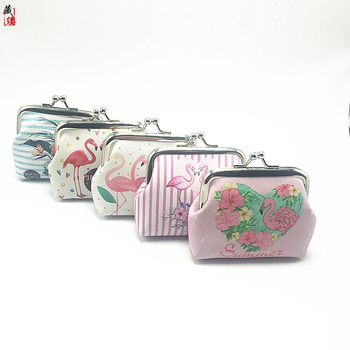 Flamingó mintás érmetárca, PU bőr, fém keret, csatos zár