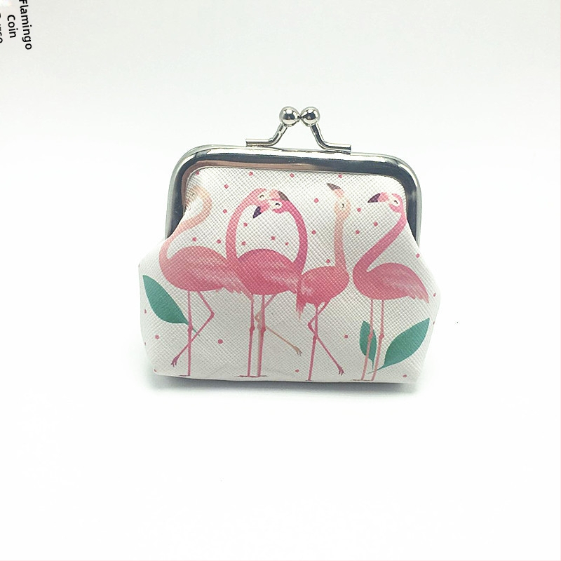Flamingó mintás érmetárca, PU bőr, fém keret, csatos zár