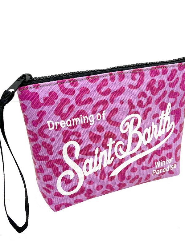 SAINT BARTH vászon clutch női táska, leopárd mintával, boríték-stílus, vízszintes négyszög alak, tavasz 2025