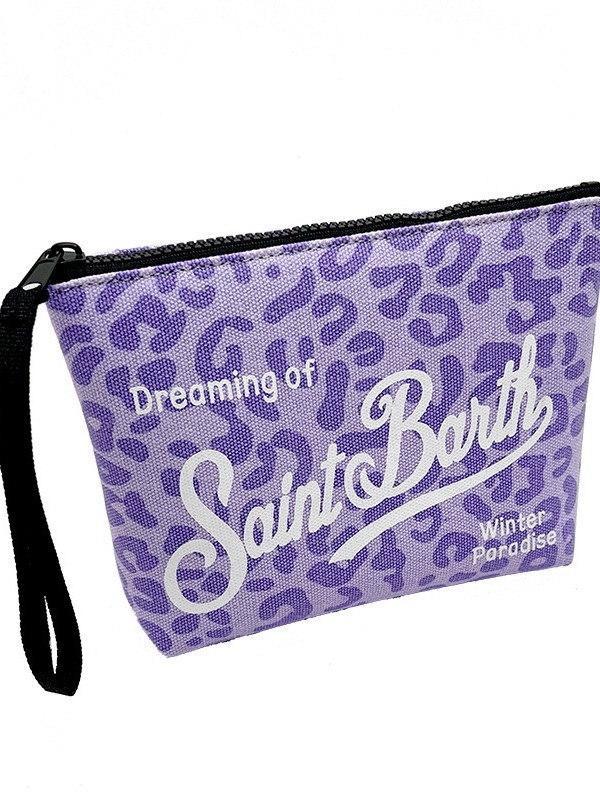 SAINT BARTH vászon clutch női táska, leopárd mintával, boríték-stílus, vízszintes négyszög alak, tavasz 2025