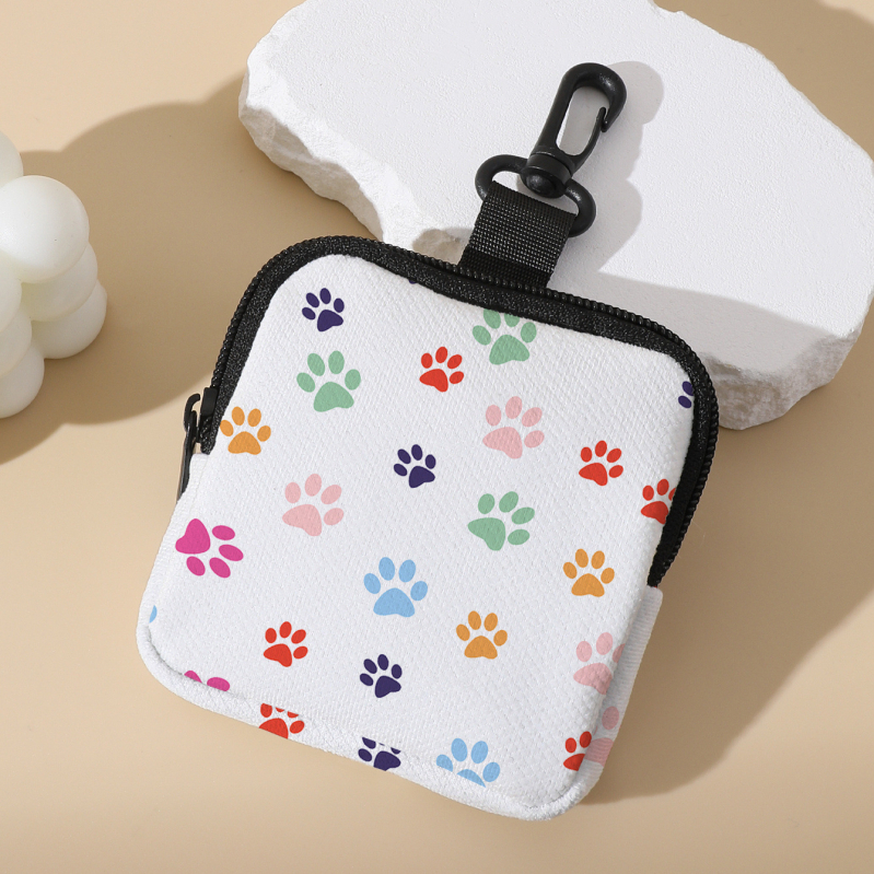 Мини монетник и чанта за слушалки с отпечатък на лапа, велур с текстура на оризови зърна, геометричен принт, подплата от полиестер, унисекс, домашно съхранение