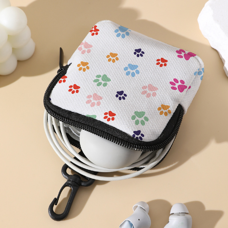 Мини монетник и чанта за слушалки с отпечатък на лапа, велур с текстура на оризови зърна, геометричен принт, подплата от полиестер, унисекс, домашно съхранение