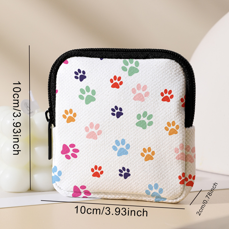 Мини монетник и чанта за слушалки с отпечатък на лапа, велур с текстура на оризови зърна, геометричен принт, подплата от полиестер, унисекс, домашно съхранение