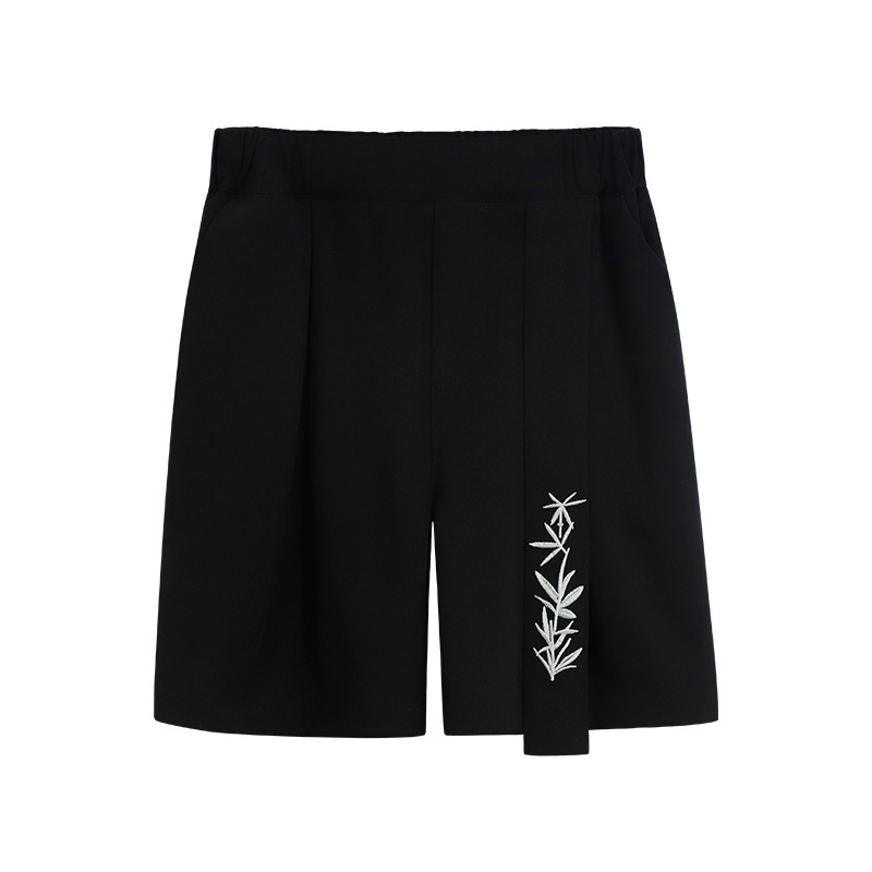 Gyerekeknek kínai stílusú ruházat – két részes készlet rövid ujjú felsővel és rövid nadrággal, poliészter-keverék enzimes mosással, 8 évesnél idősebbeknek, tavasz-nyár-ősz