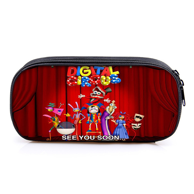 Несесер за моливи с отделения – Oxford материал, универсален за ученици, голям капацитет, тематика магически дигитален цирк, без IP лицензия