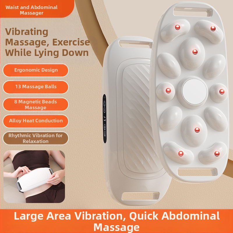 Коремен масажор с вибрация и топлинен компрес, безжично зареждане, управление с бутони, магнитен масаж