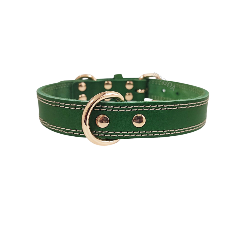 Ogrlica za pse od prave kože, koža telećeg sloja, puna zrnatost kože, dvostruka D kopča