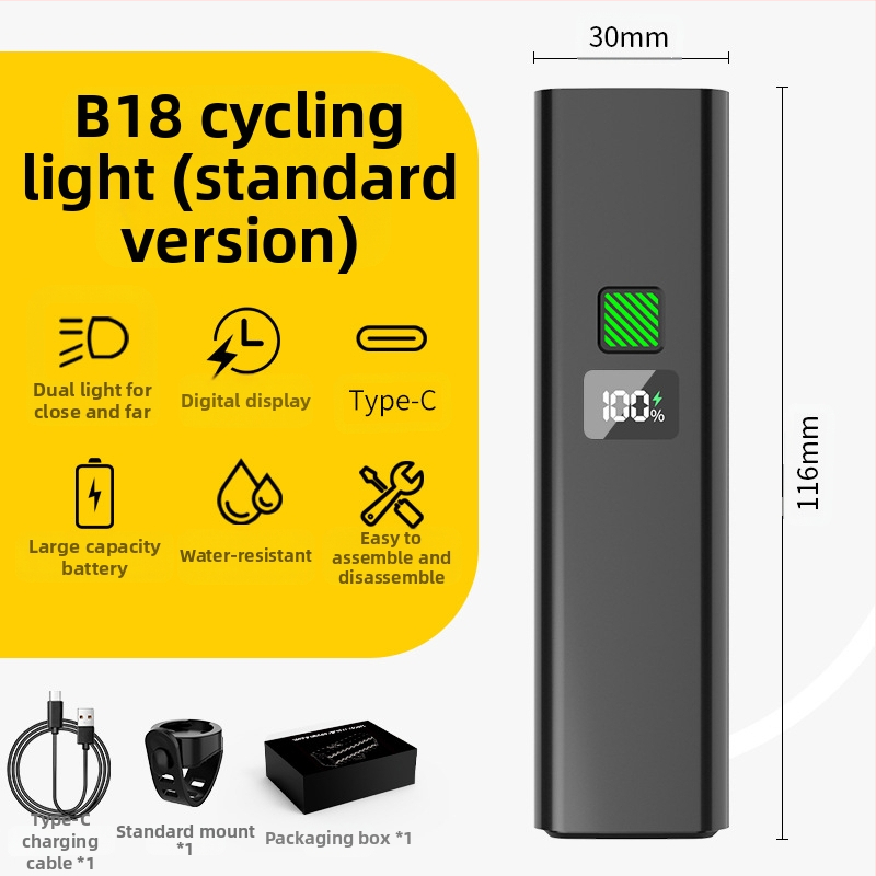 Prednja svjetiljka za noćnu vožnju na biciklu – 10W LED, baterija 3000–4500 mAh, napajanje baterijom, domet do 50 m, uključeno punjač