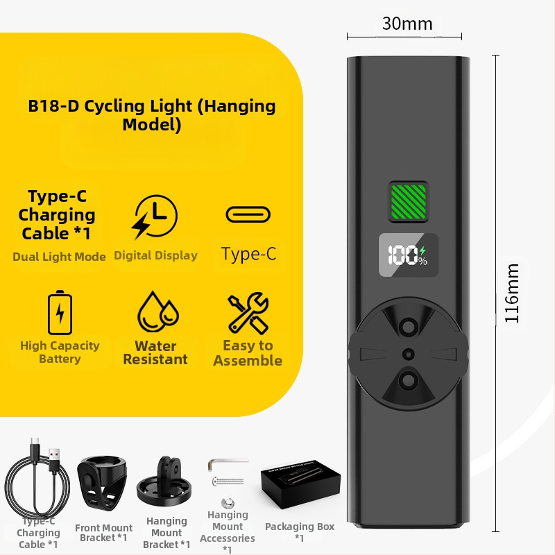 Prednja svjetiljka za noćnu vožnju na biciklu – 10W LED, baterija 3000–4500 mAh, napajanje baterijom, domet do 50 m, uključeno punjač