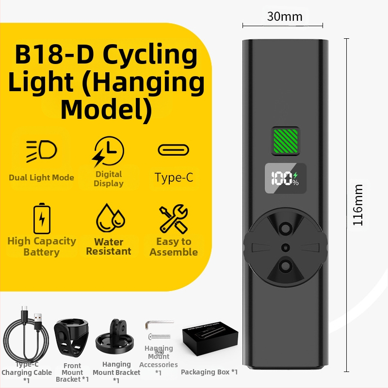 Prednja svjetiljka za noćnu vožnju na biciklu – 10W LED, baterija 3000–4500 mAh, napajanje baterijom, domet do 50 m, uključeno punjač