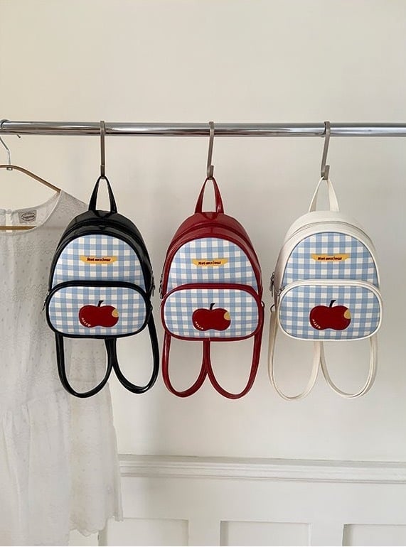 PU раница с ябълков принт, извити презрамки, капацитет 20-35 л, полиестерна подплата