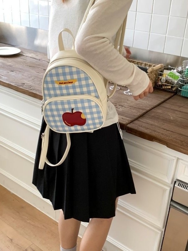 PU раница с ябълков принт, извити презрамки, капацитет 20-35 л, полиестерна подплата