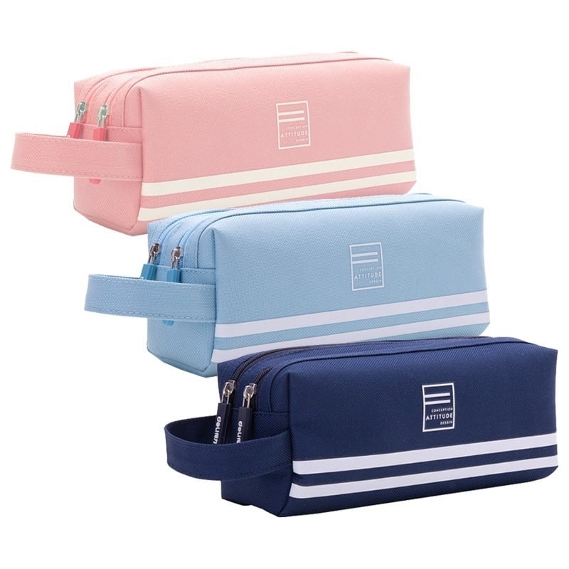 Deli двуслоен калъф за моливи от платно, голям капацитет, стил корейски, за ученици