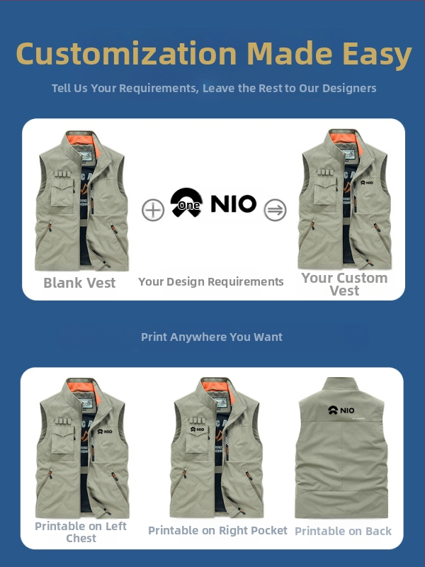 Работен жилет със стояща яка и предна ципа, полиестерна материя, принтиране/ боядисване, пролетно‑есенен сезон